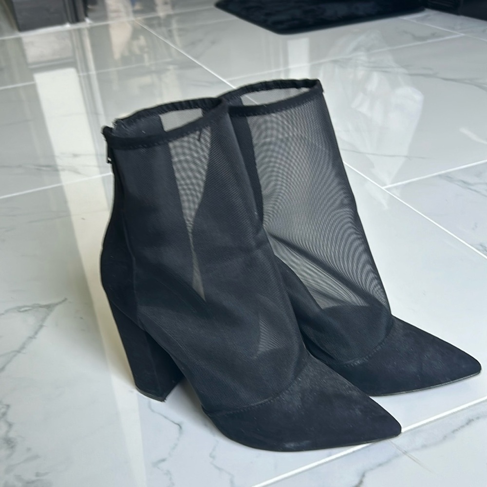 Black mesh heel booties